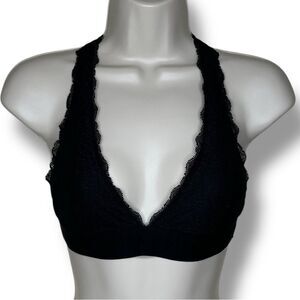 Pink Victorias Secret Black Lace Bralette Racer Halter T Back Women Size Small